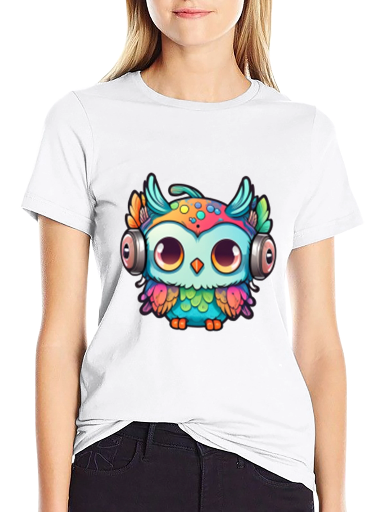Black Owl with Headphones Graphic Tee - Black view 9