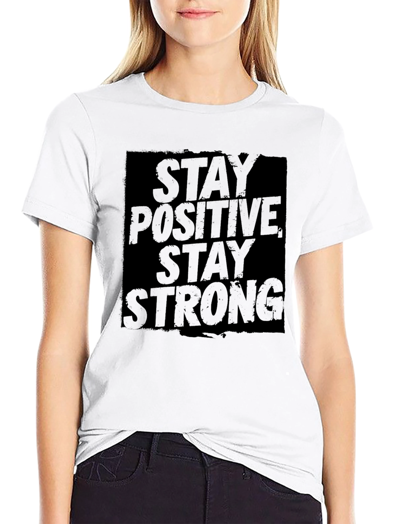 Black Stay Positive Stay Strong Black Graphic Tee view 9