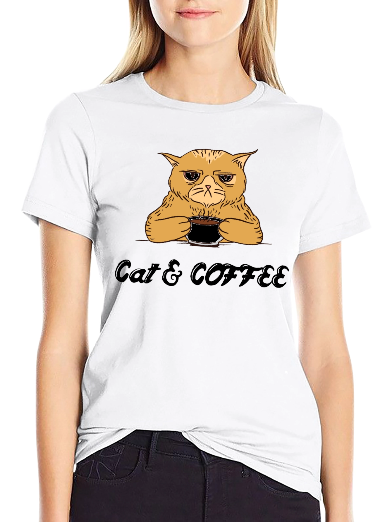 Black Cat & Coffee Graphic T-Shirt - Funny Novelty Tee view 9