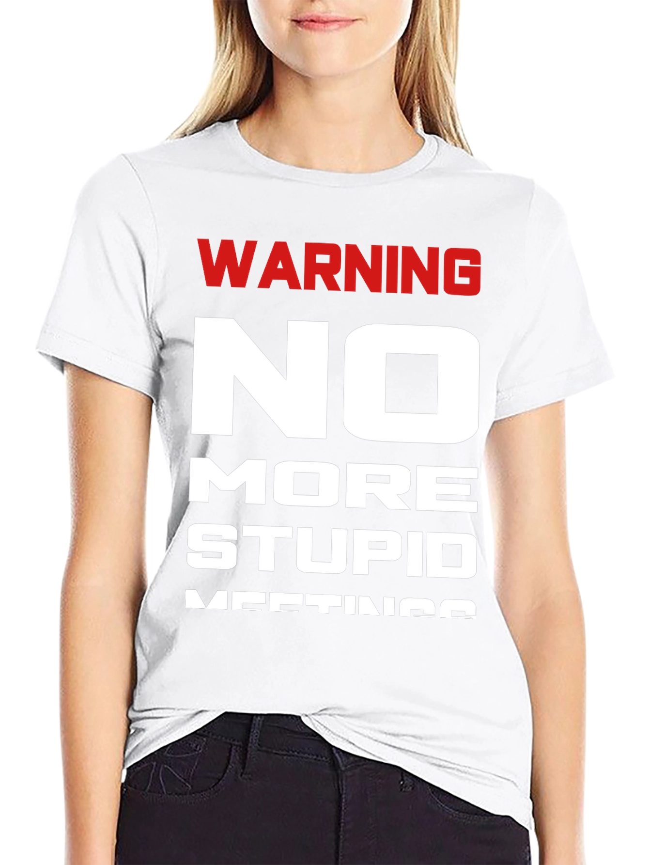 Black Warning No More Stupid Meetings T-Shirt view 9