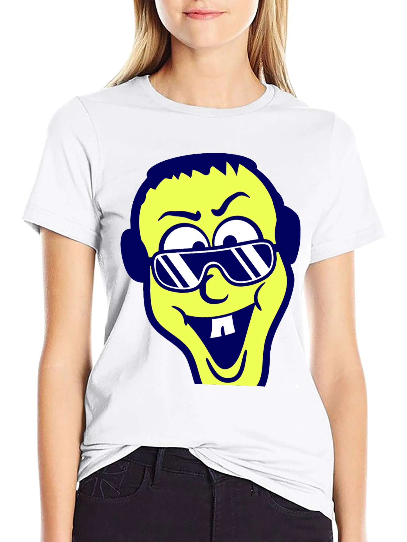 Black Cartoon Face Graphic Tee - Black view 9