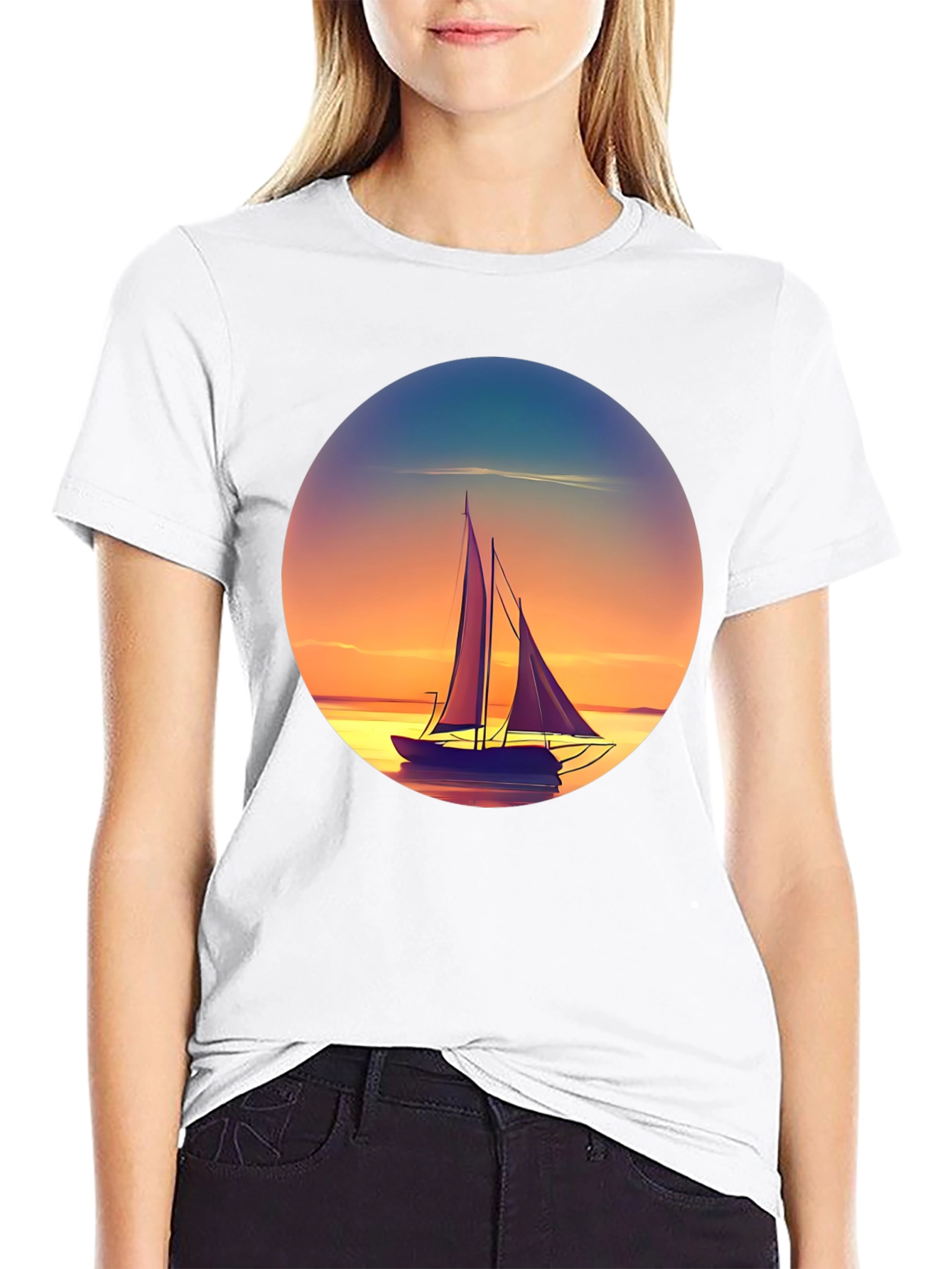 Black Sunset Sailboat Graphic Tee - Relaxed Fit view 9