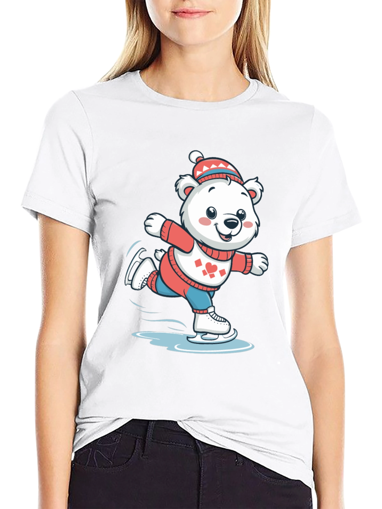Black Ice Skating Bear T-Shirt view 9