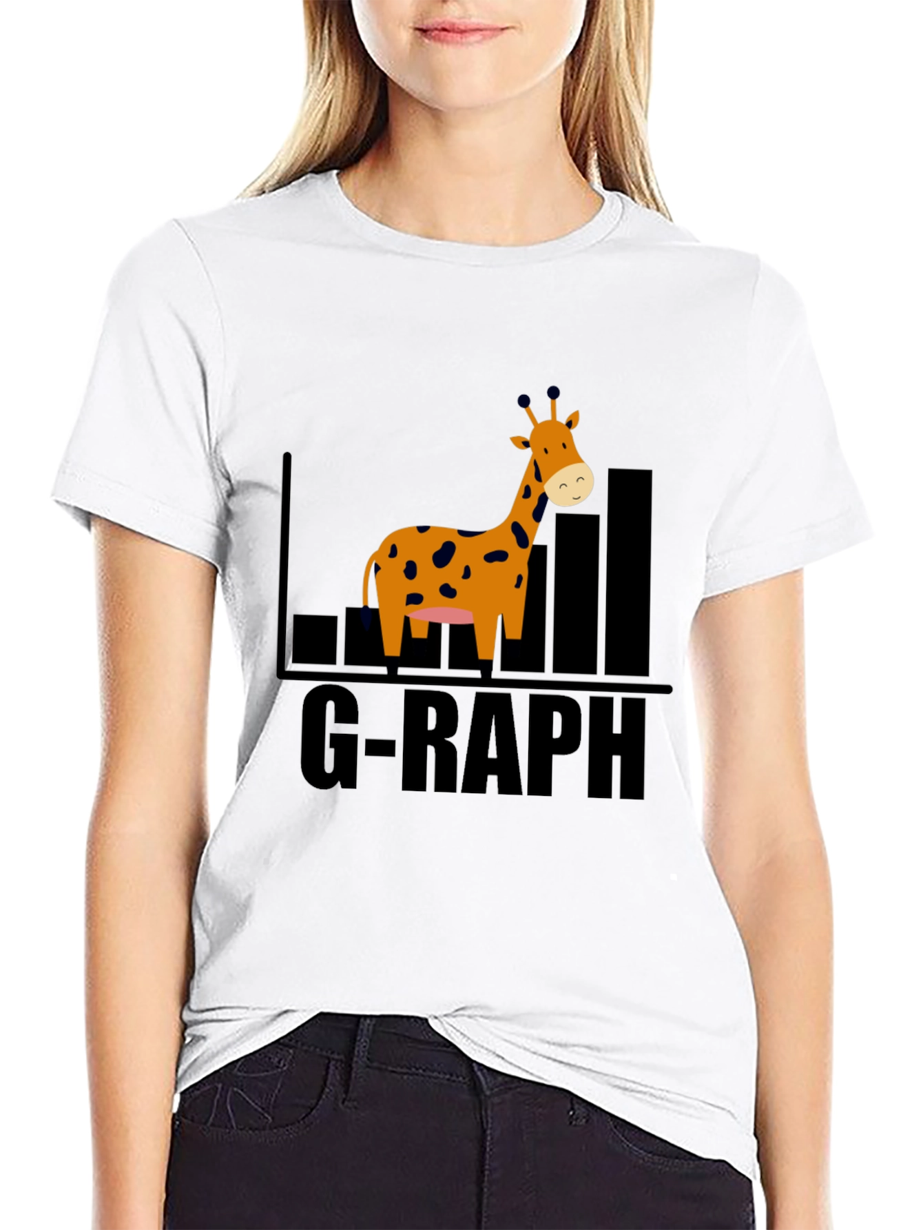 Black G-Raph Cartoon Giraffe Black T-Shirt view 9