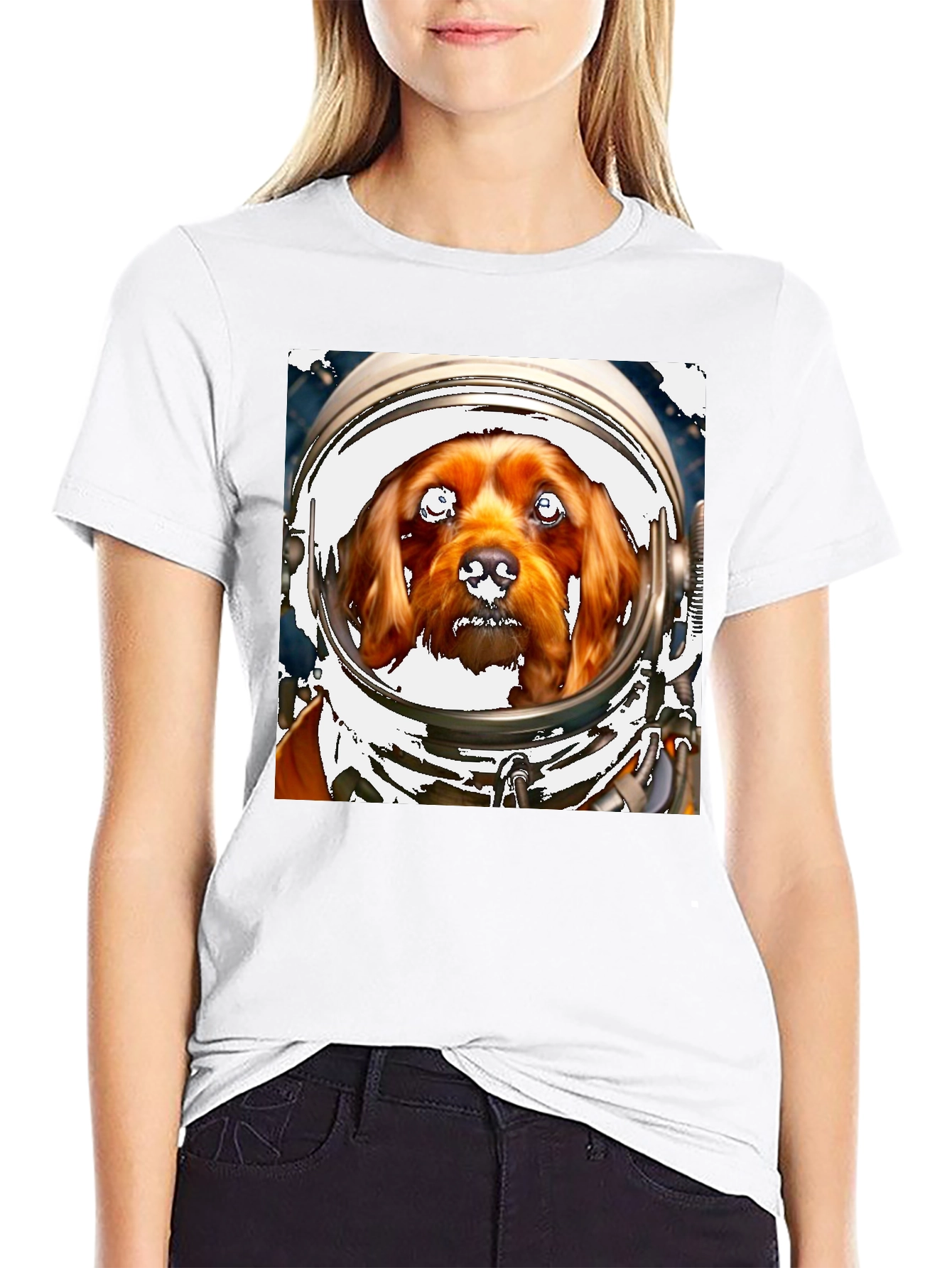 Black Dog in Space Helmet T-Shirt - Unique Pet Lover Tee view 9