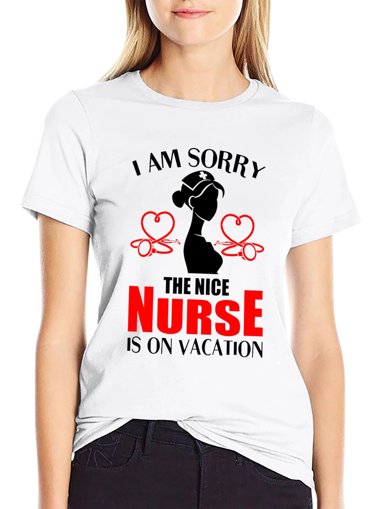 Black Funny Nurse Vacation T-Shirt - Black view 9