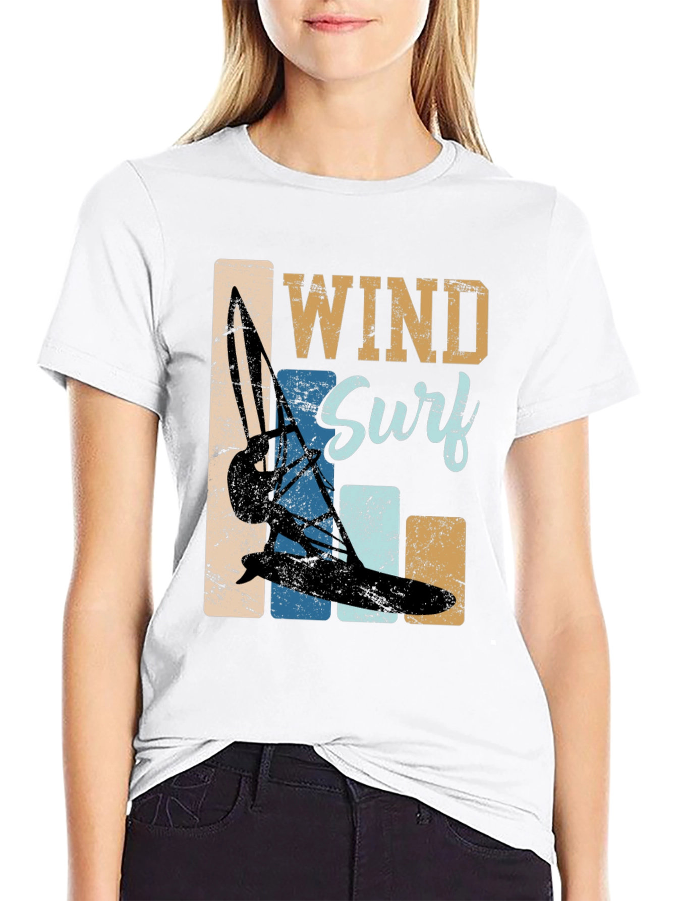 Black Wind Surf Graphic Tee - Retro Water Sports T-Shirt view 9