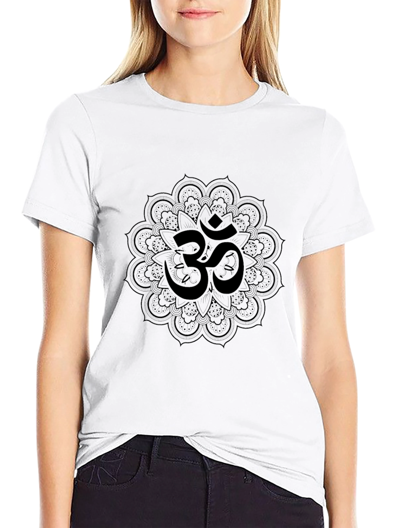 Black Om Mandala Black Graphic T-Shirt view 9