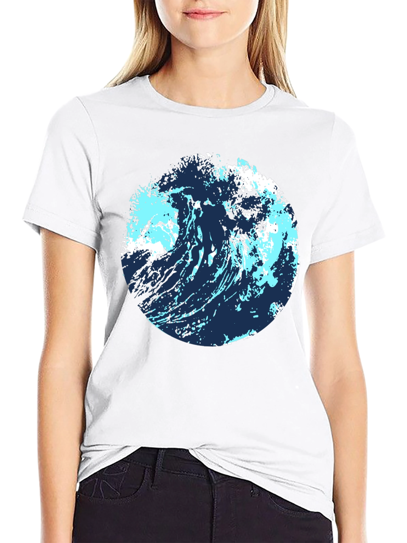 Black Abstract Wave Graphic Tee - Black Cotton Blend view 9