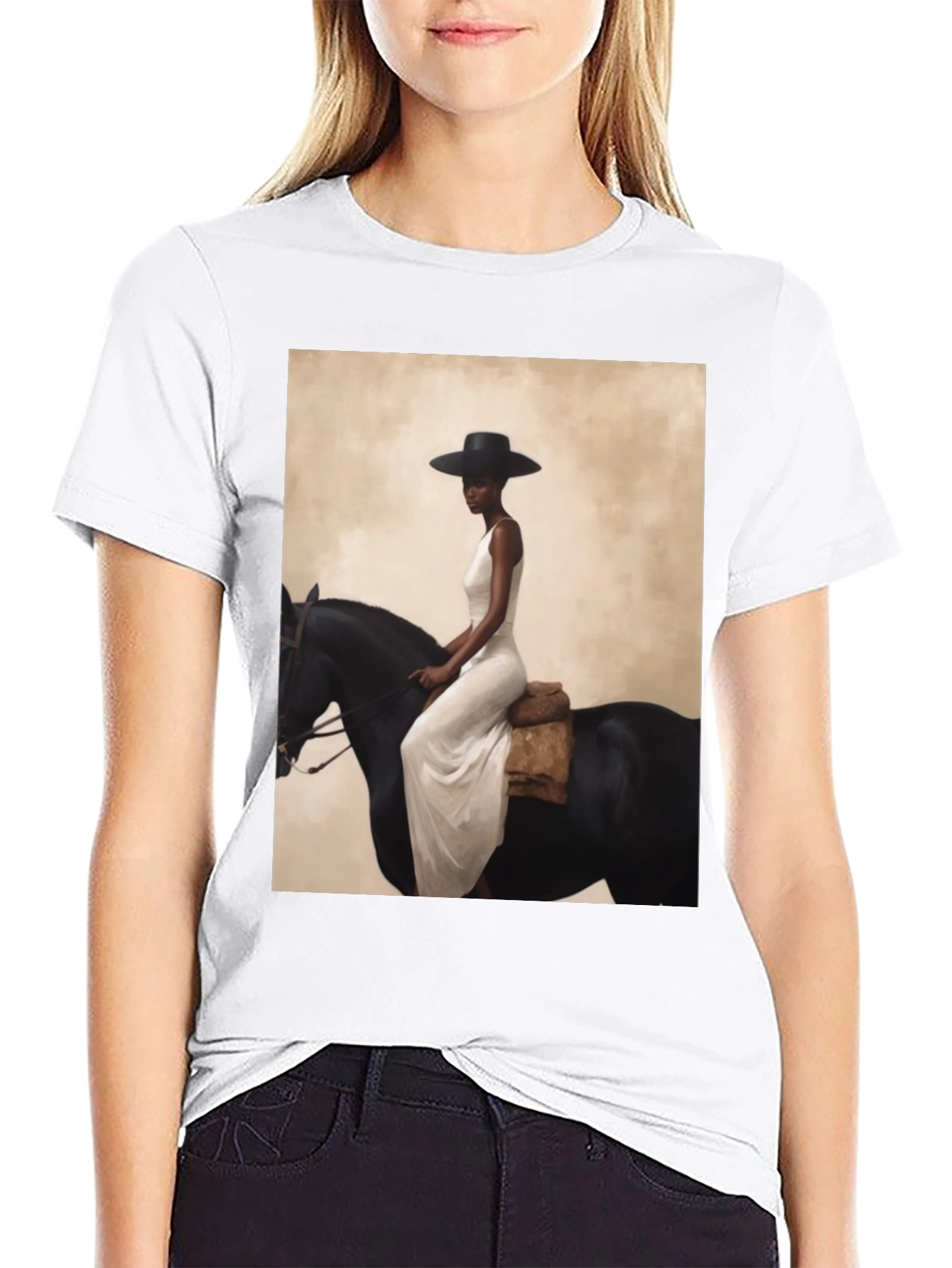 Black Elegant Woman on Horseback Graphic Tee - Black view 9