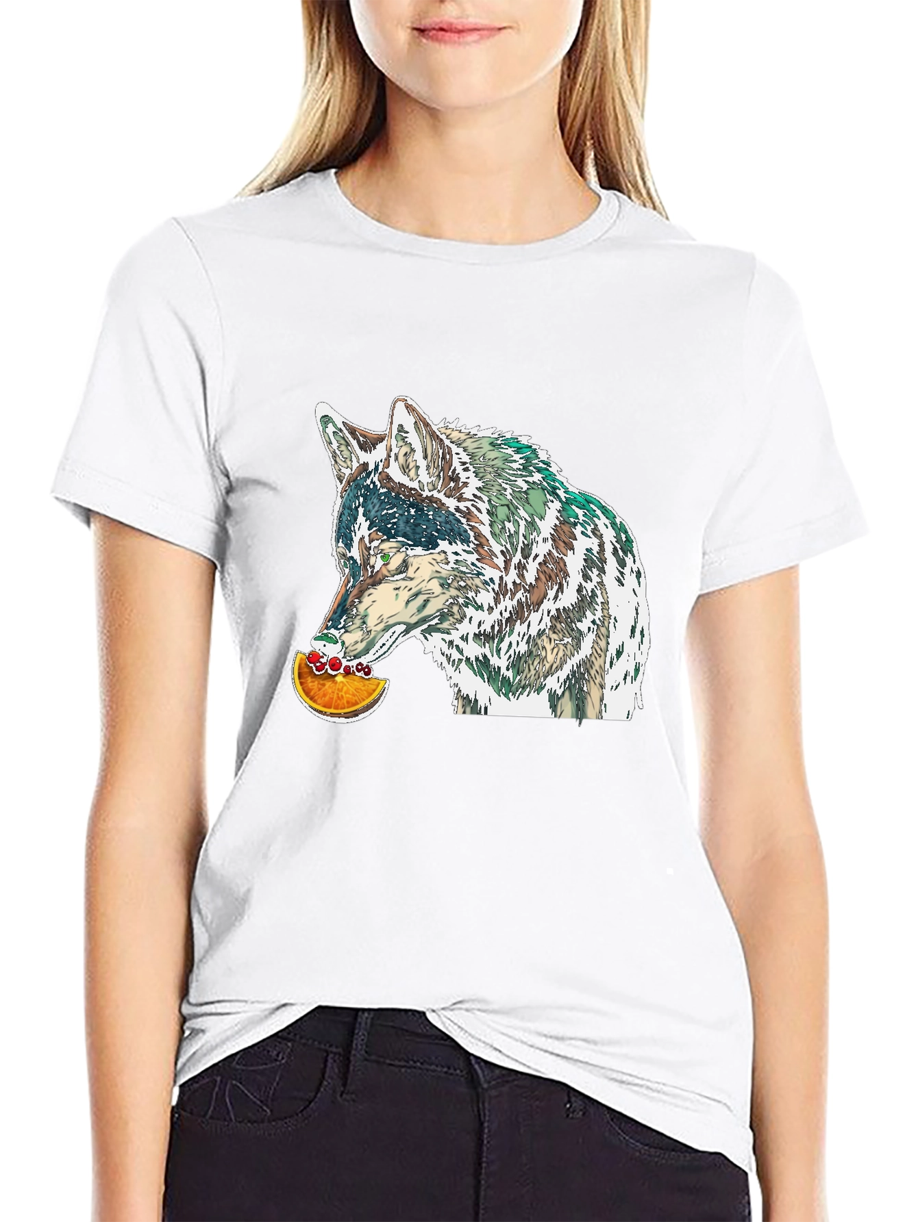 Black Wolf Eating Orange Graphic Tee view 9