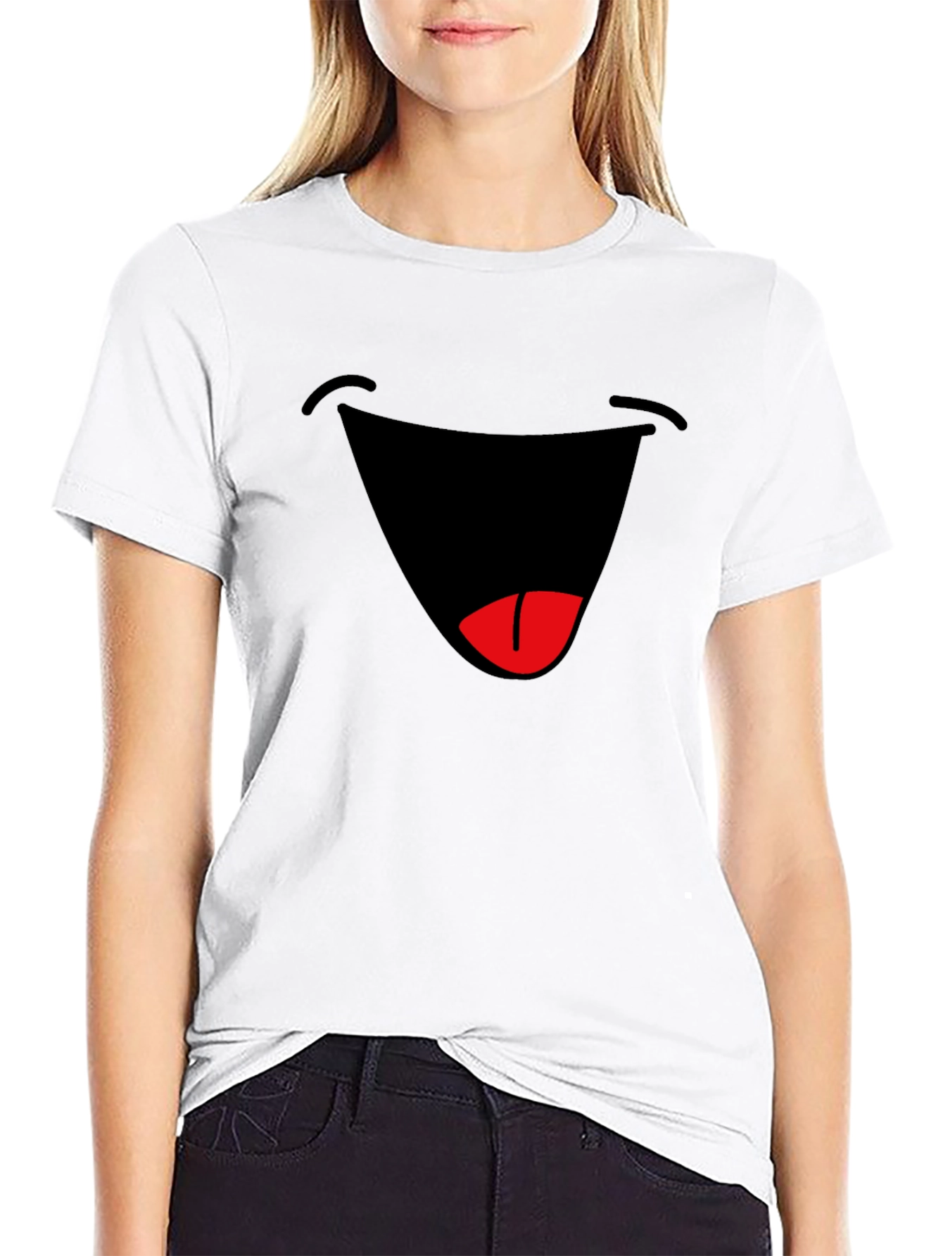 Black Funny Graphic Smile T-Shirt - Black Cotton Blend Tee view 9