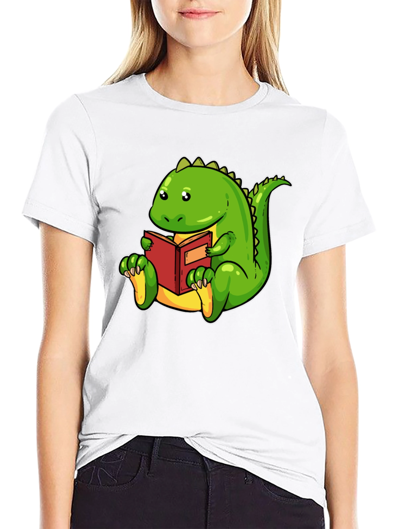 Black Dinosaur Reading Book Black T-Shirt view 9
