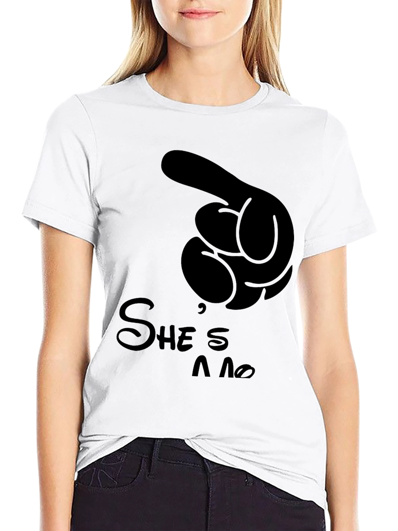 Black Novelty Pointing Cartoon Hand T-Shirt view 9