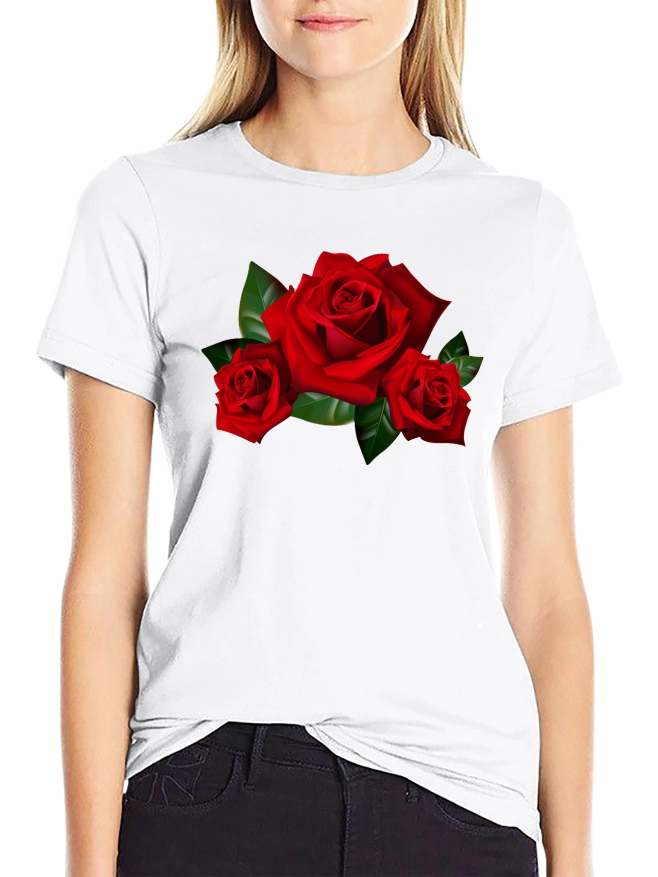 Black Red Roses Graphic Print Black T-Shirt view 9