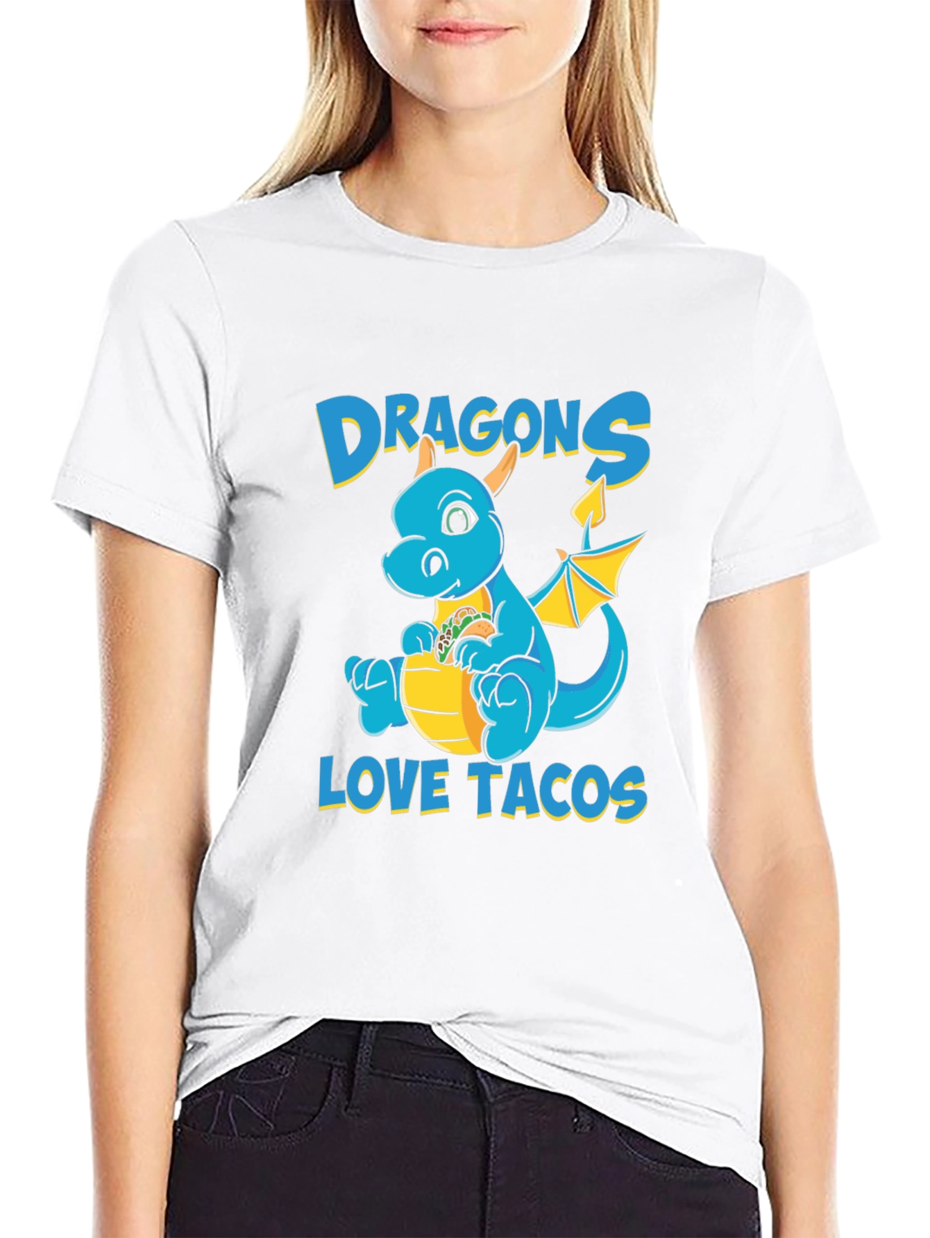 Black Dragons Love Tacos T-Shirt - Cute Cartoon Dragon Tee view 9