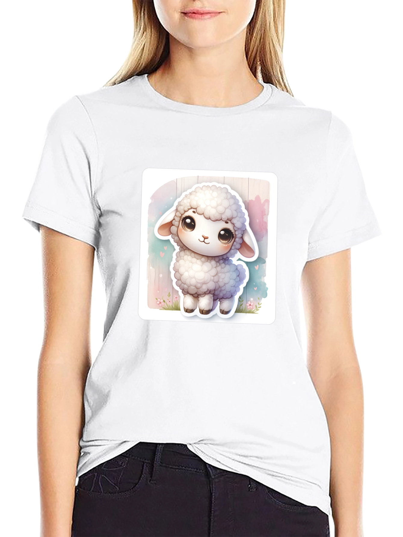 Black Cute Sheep Graphic Tee - Soft Cotton Blend view 9