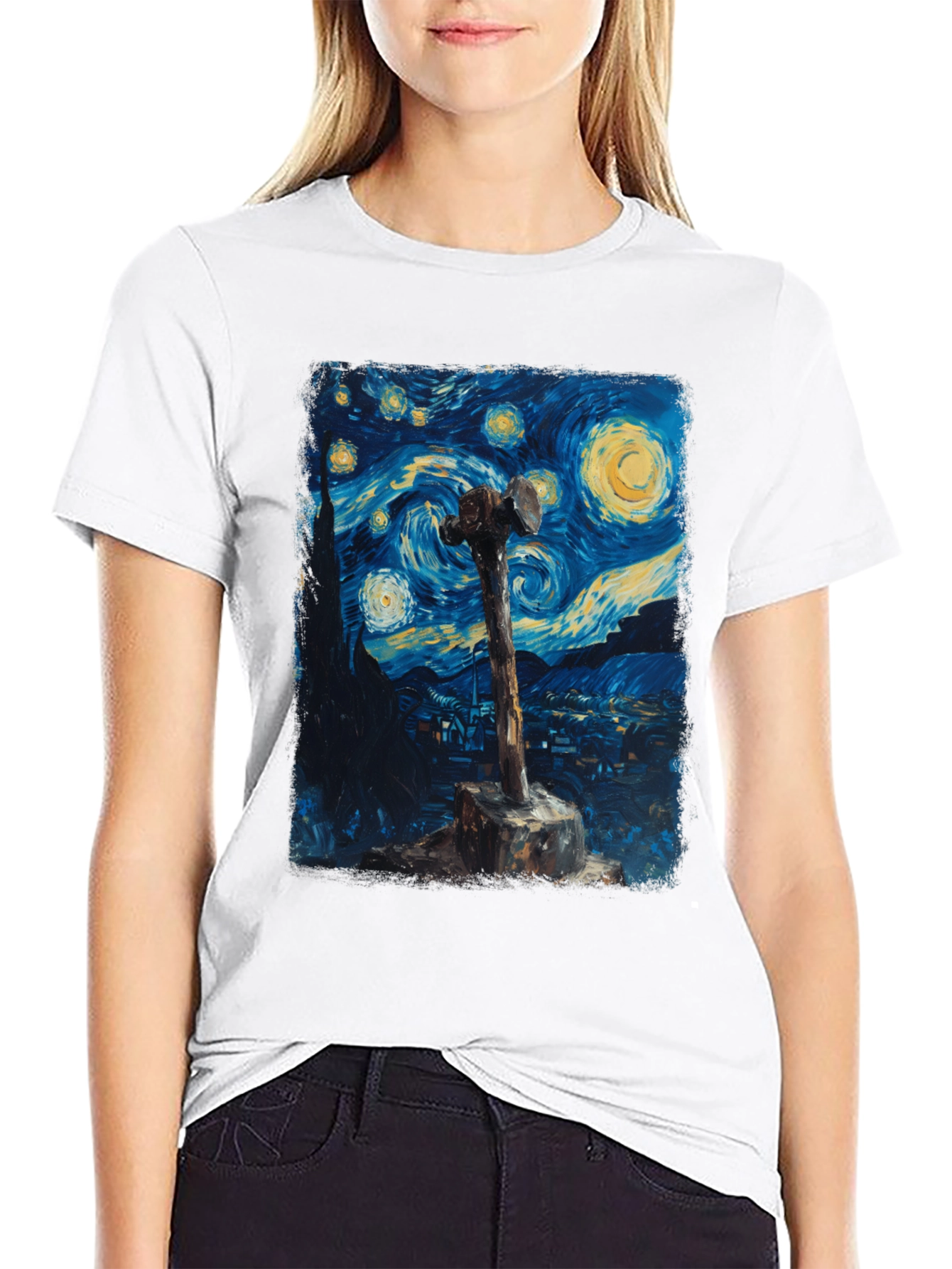 Black Starry Night Hammer Graphic Tee view 9