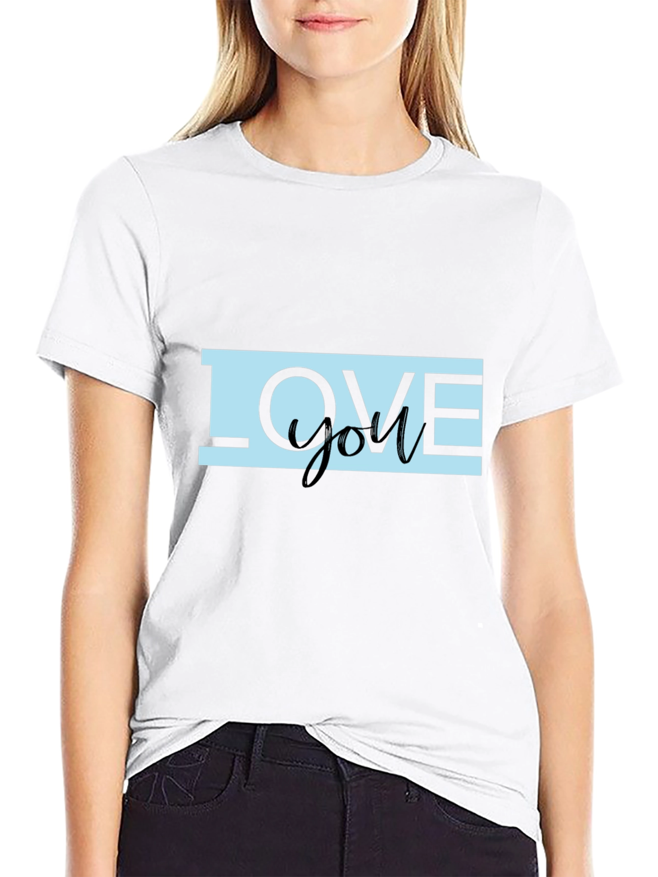 Black Love You Graphic Print Black T-Shirt view 9