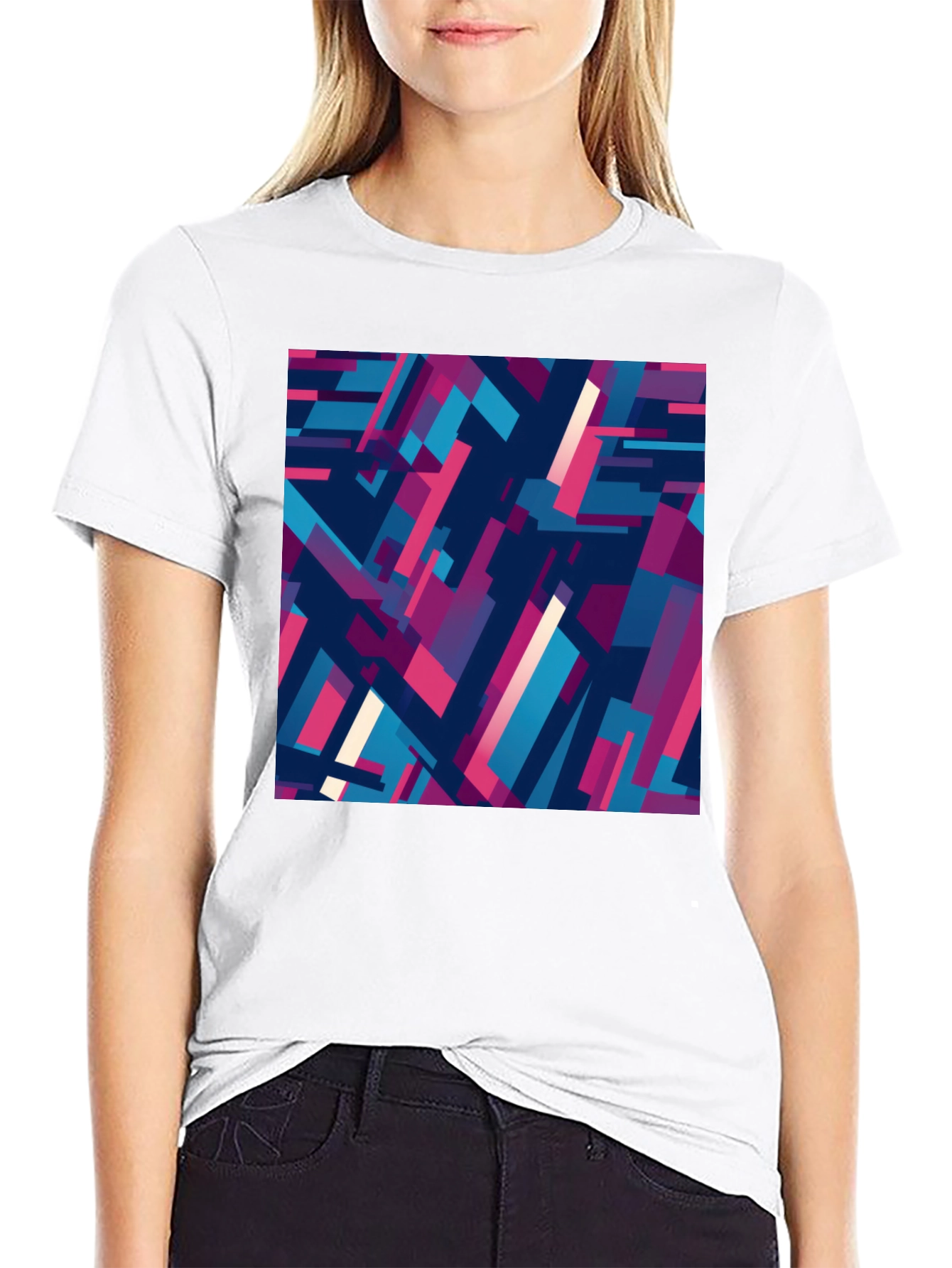 Black Abstract Geometric Pattern Black T-Shirt view 9