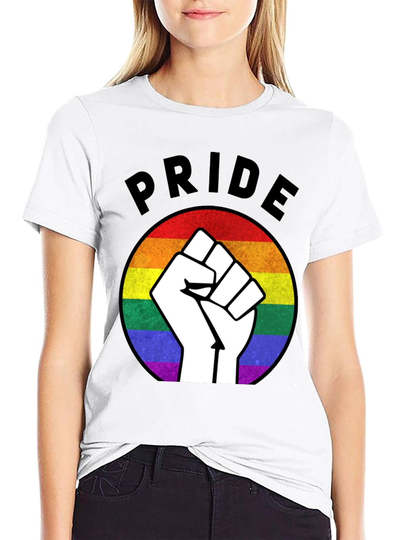 Black Pride Fist Rainbow Graphic T-Shirt view 9