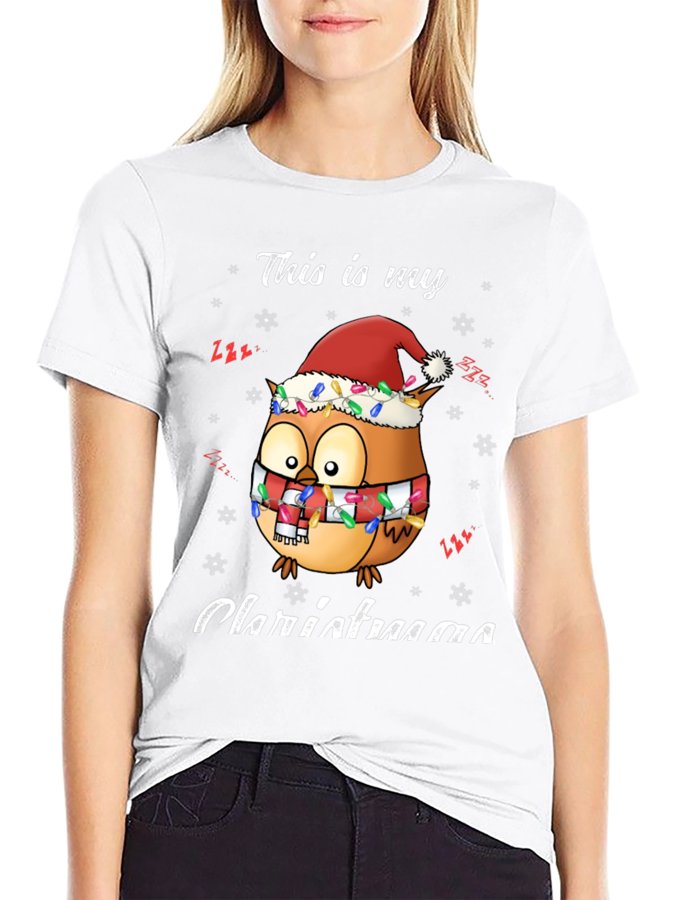 Black Owl Christmas T-Shirt Festive Holiday Tee view 9