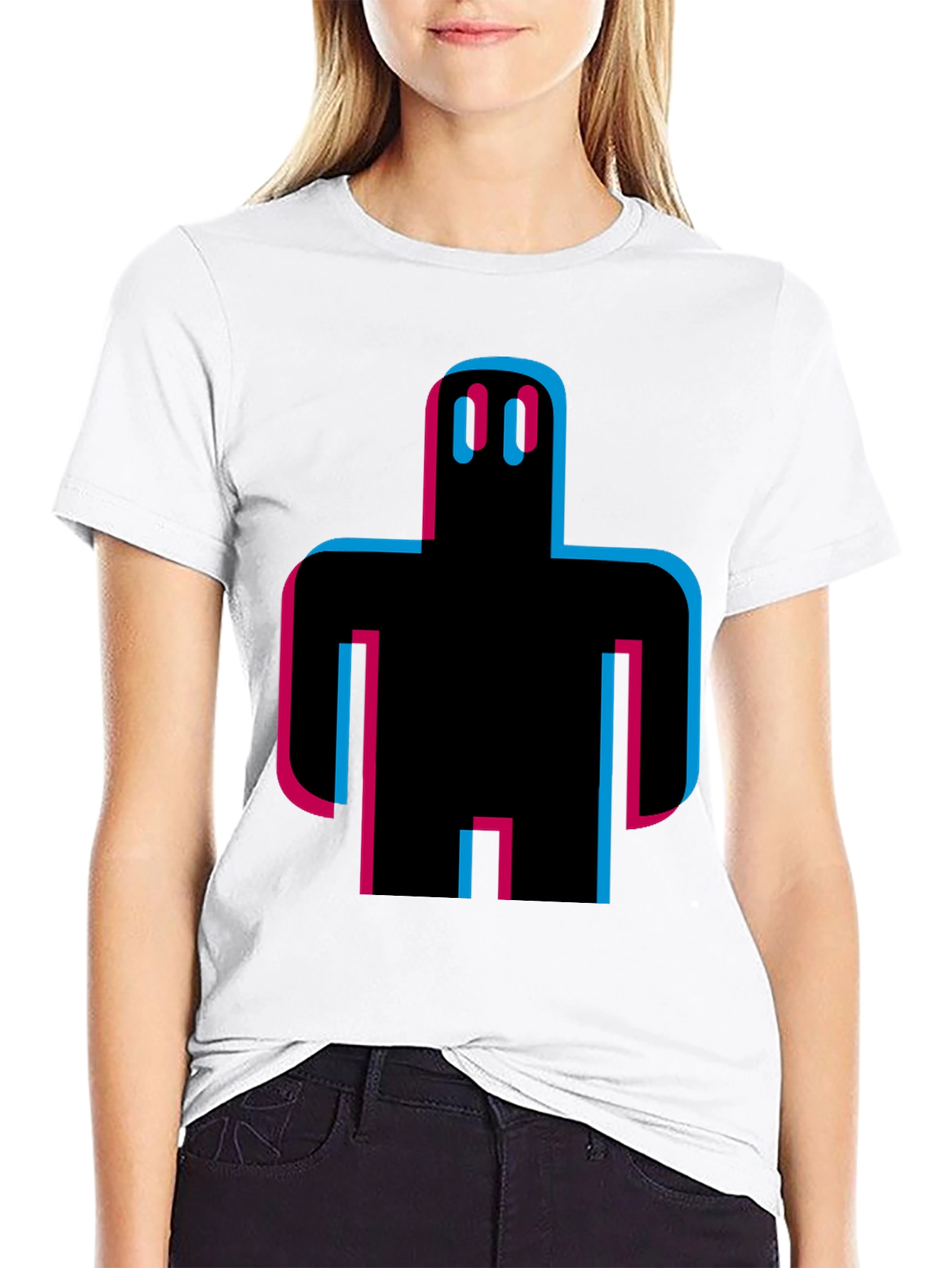 Black Abstract Robot Graphic Tee - Black Cotton T-Shirt view 9