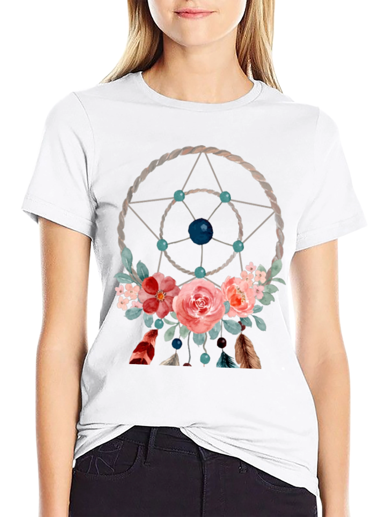 Black Dreamcatcher Floral Graphic Tee view 9
