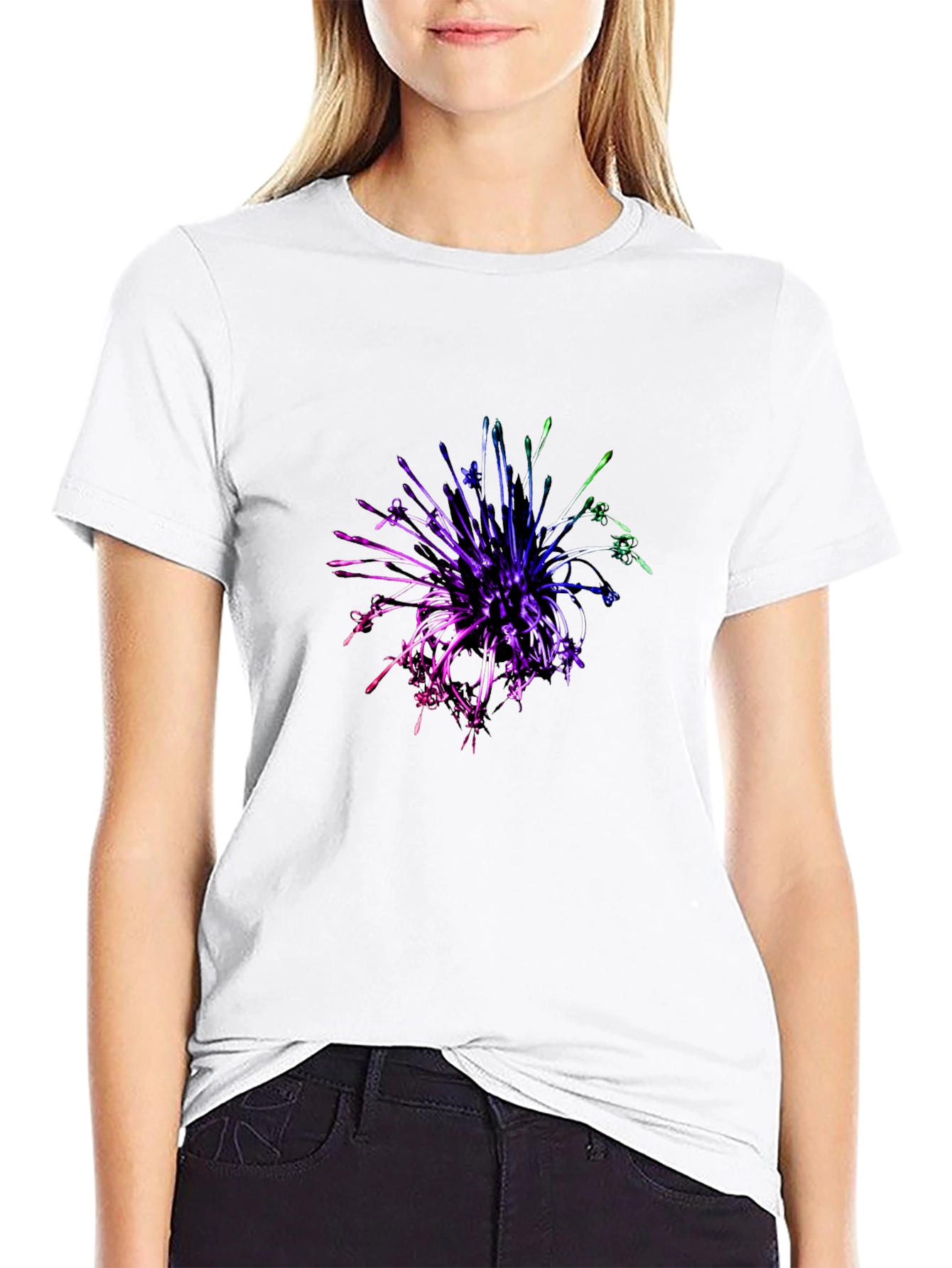 Black Abstract Floral T-Shirt - Black view 9