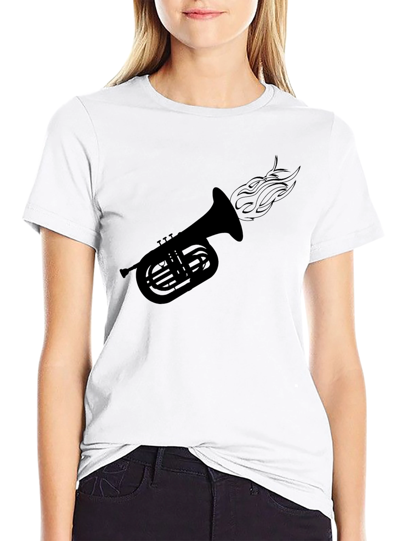 Black Fiery Tuba Graphic Tee - Black Cotton Comfort view 9