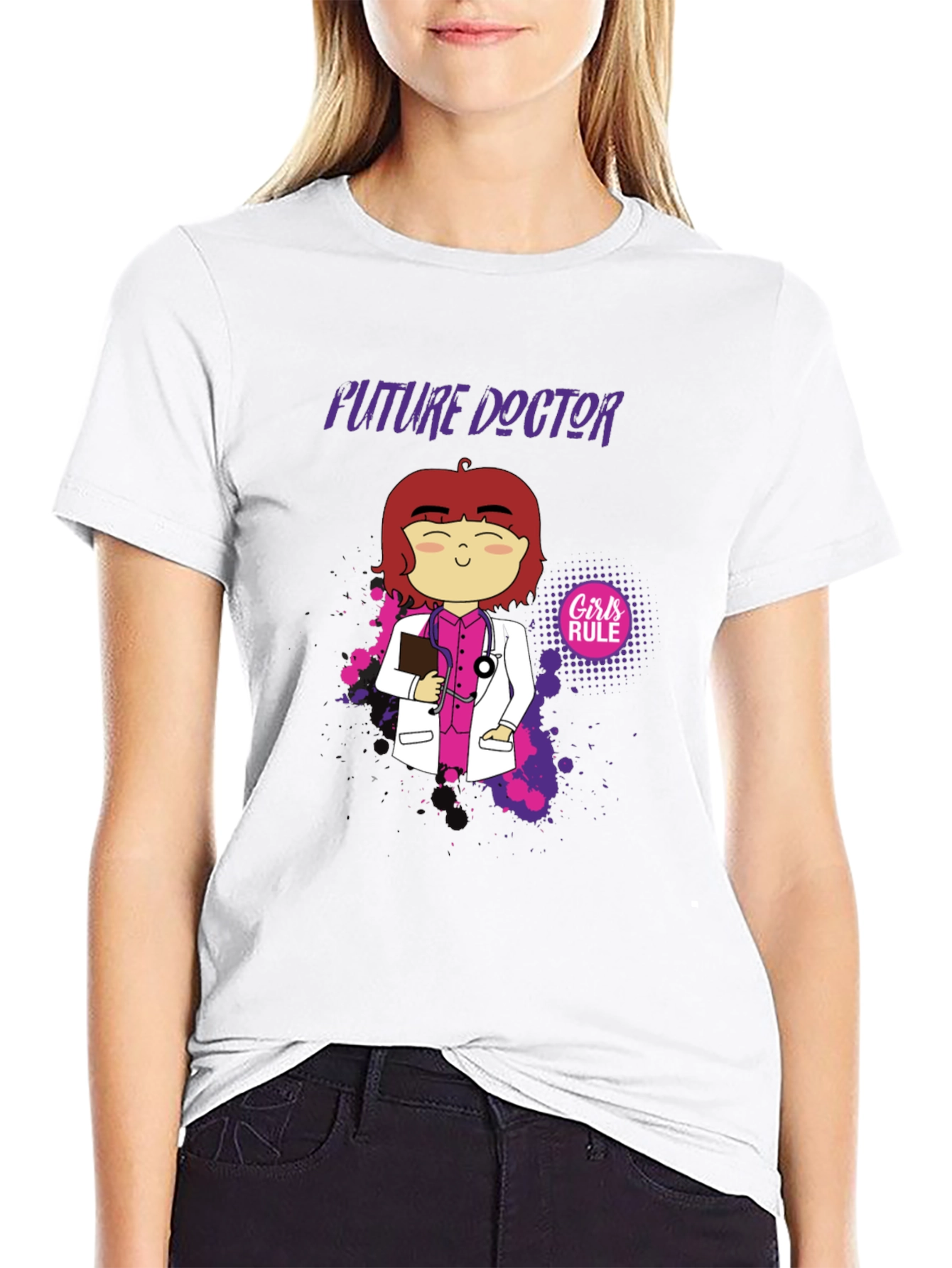 Black Future Doctor Cartoon Graphic T-Shirt view 9