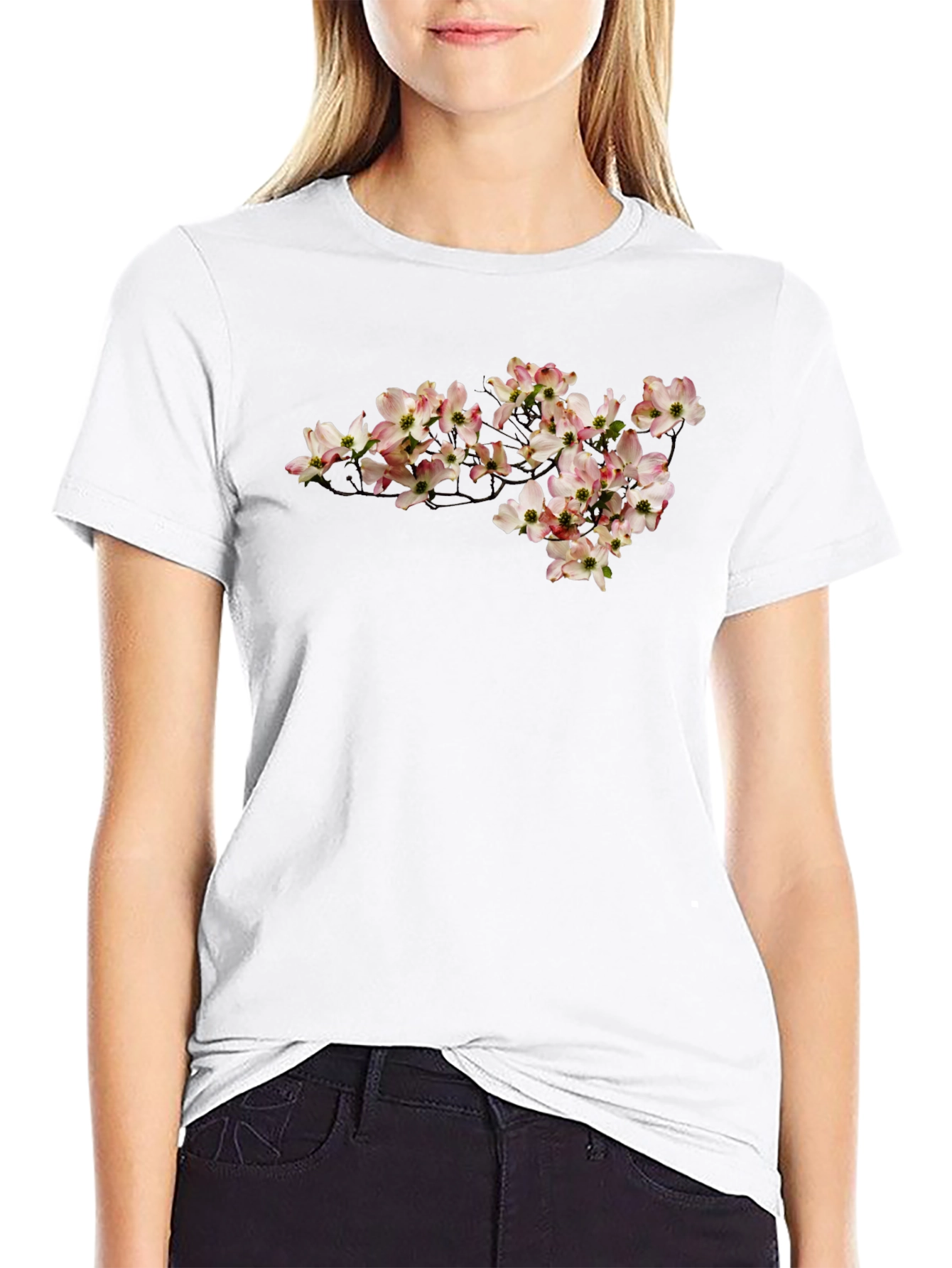 Black Dogwood Floral Print Black T-Shirt view 9