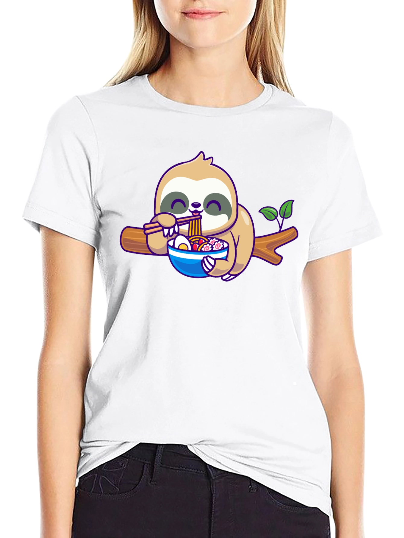 Black Sloth Ramen T-Shirt: Cute Cartoon Animal Tee view 9