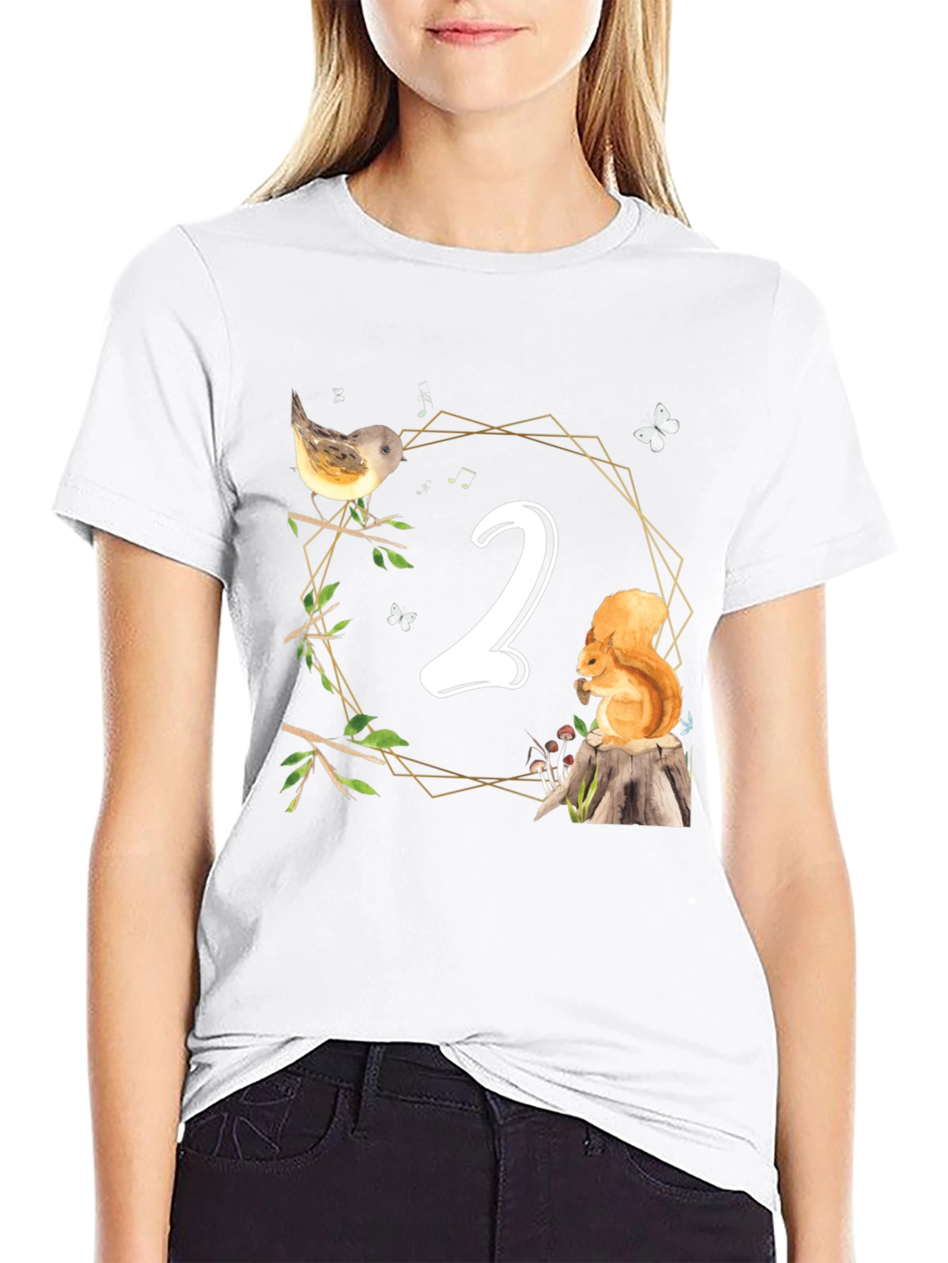 Black Cute Woodland Second Birthday T-Shirt view 9