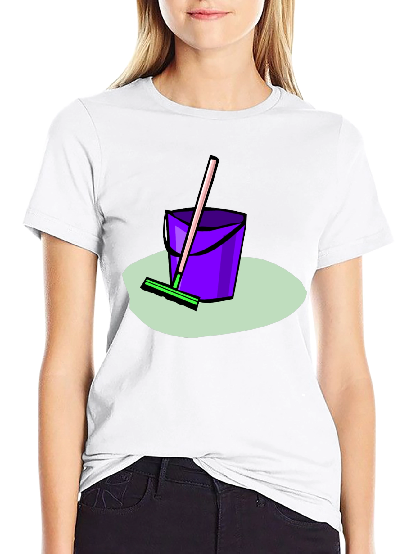 Black Novelty Cleaning Bucket & Mop Graphic Tee - Black view 9