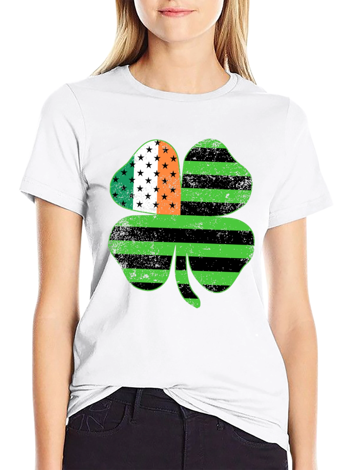 Black St. Patrick's Day Shamrock T-Shirt view 9