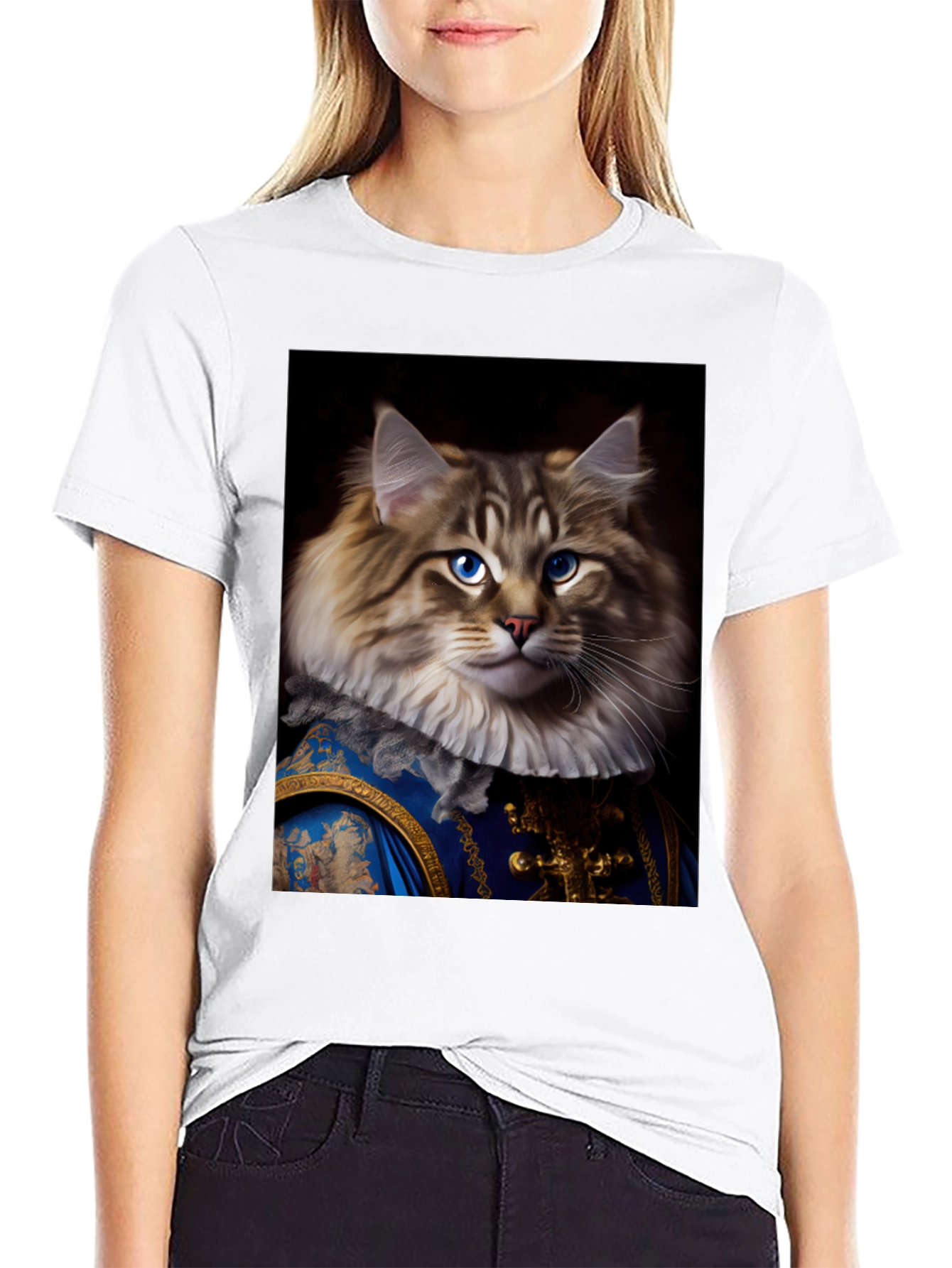 Black Regal Cat Portrait T-Shirt view 9