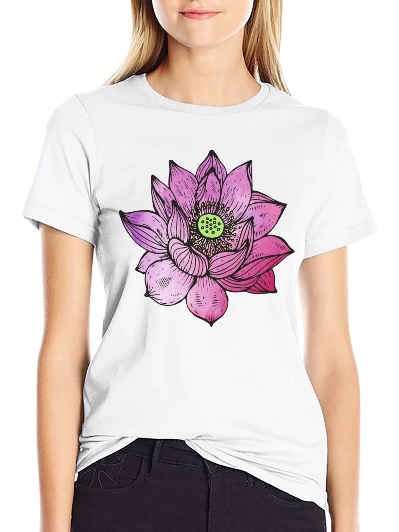 Black Lotus Flower Graphic Tee view 9