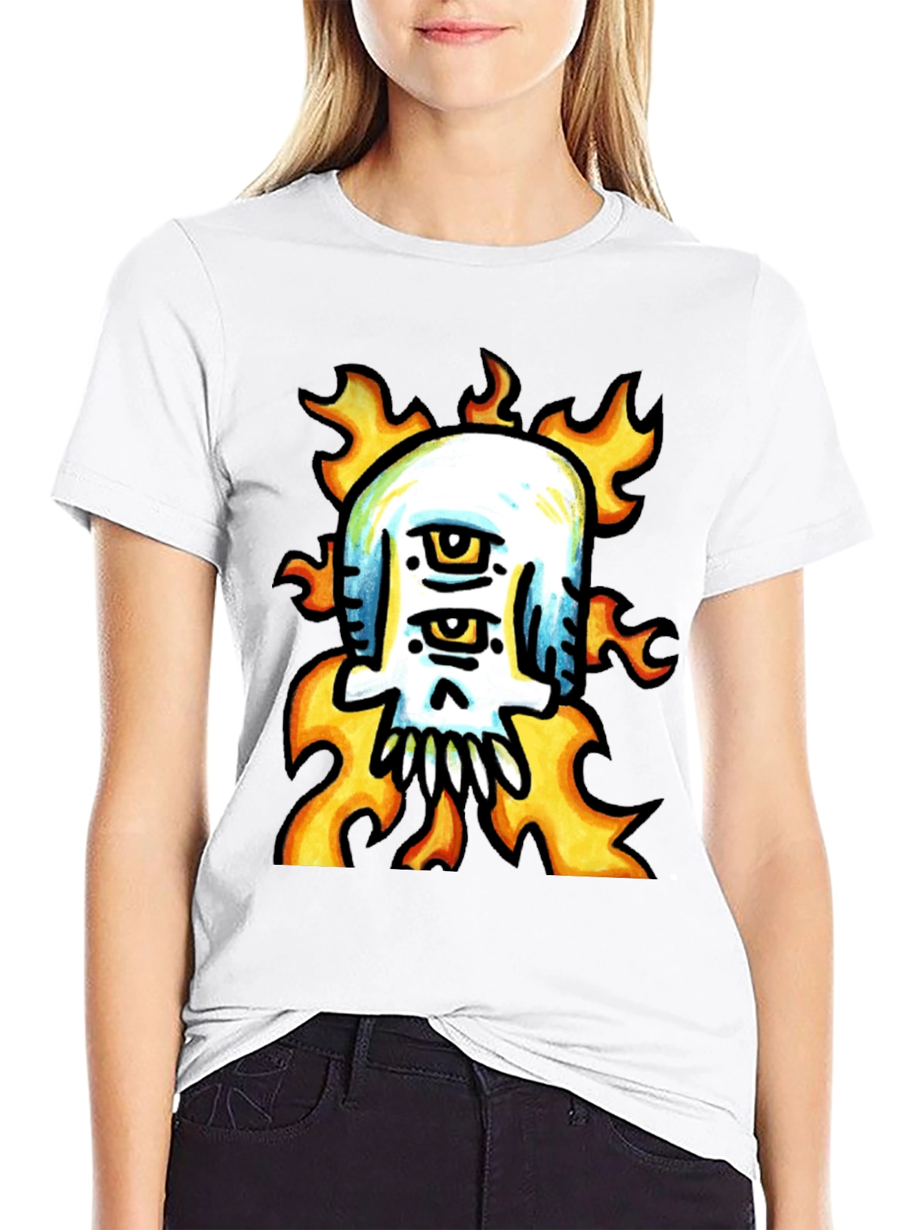 Black Fiery Skull Graphic Tee - Unique Design view 9