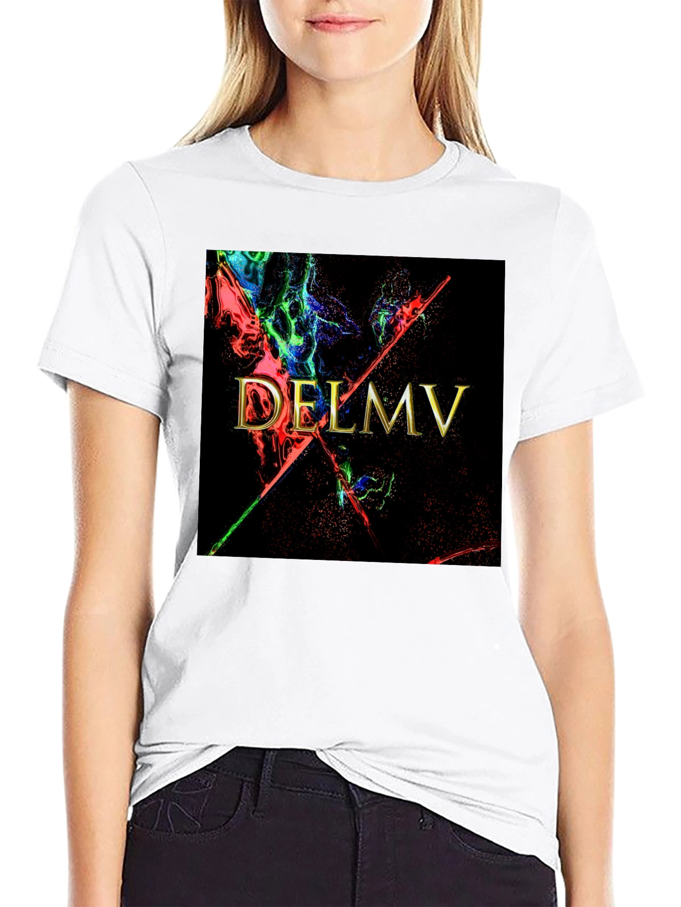 Black DELMV Abstract Graphic Black T-Shirt view 9