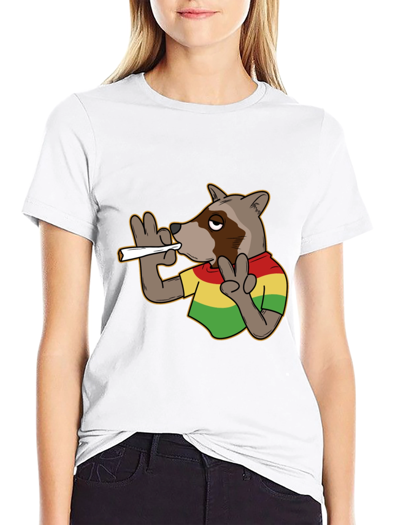 Black Cool Rasta Raccoon T-Shirt - Relaxed Fit view 9