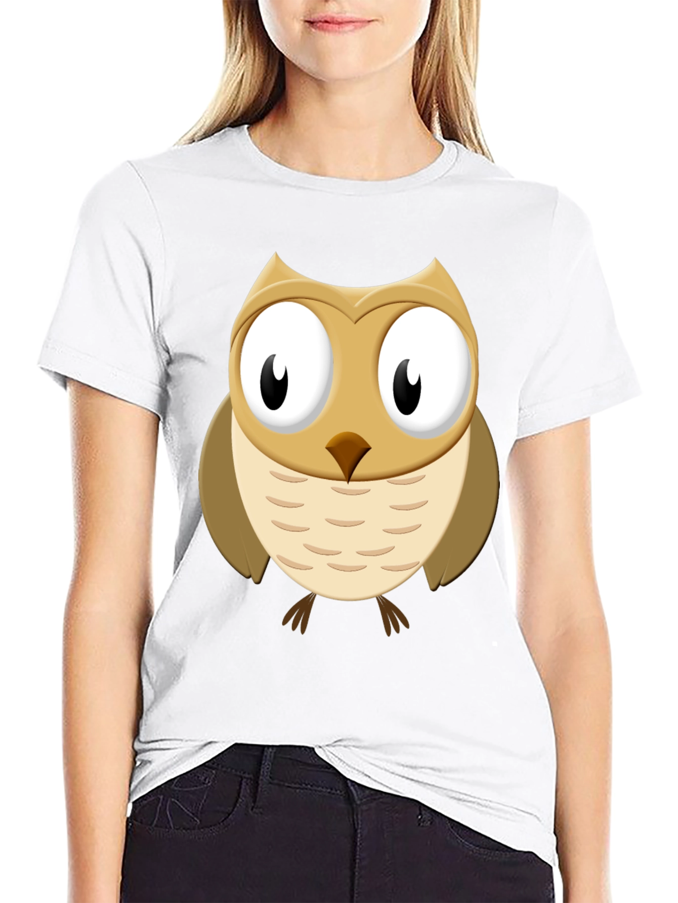 Black Cute Cartoon Owl Graphic Tee - Black Cotton Casual Shirt view 9