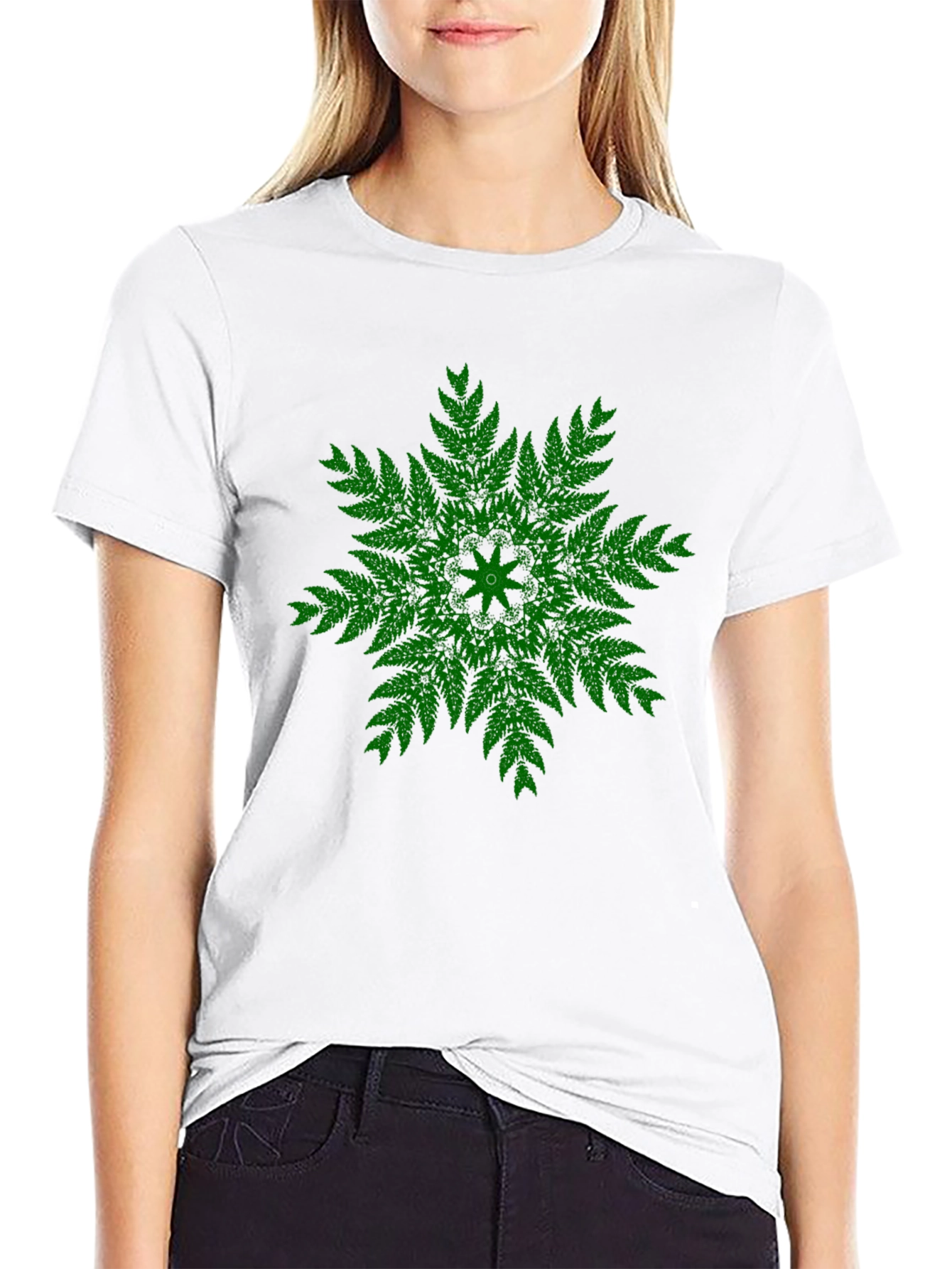 Black Green Fern Mandala Black T-Shirt - Unique Design view 9
