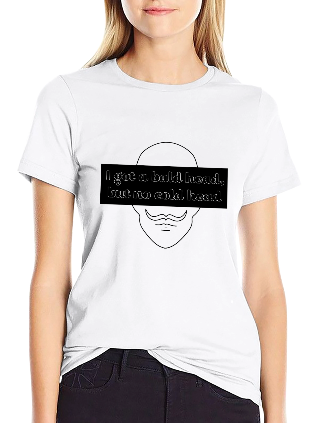 Black Bald Head No Cold Head Graphic Tee - Stylish Statement Shirt view 9