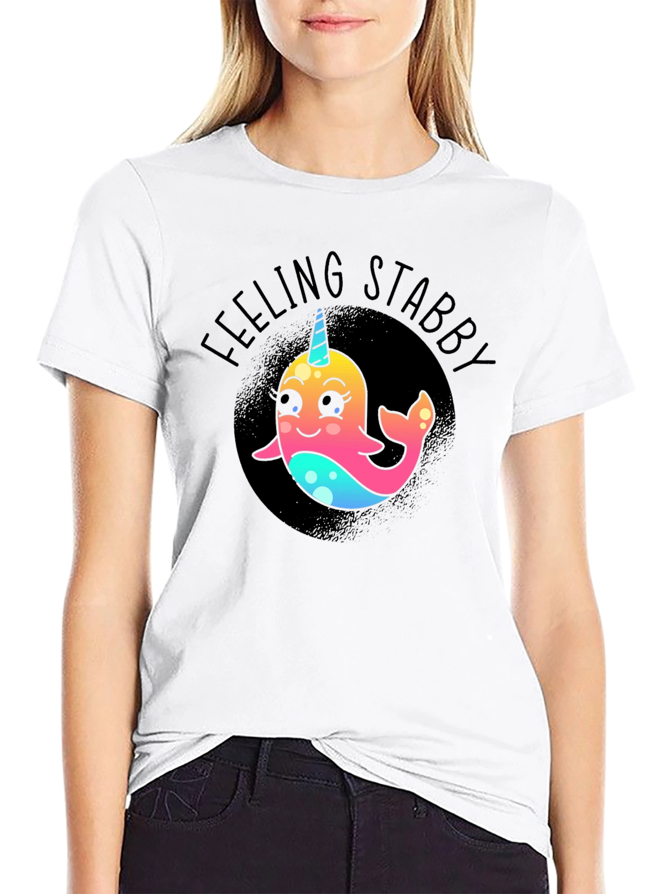 Black Feeling Stabby Narwhal T-Shirt - Black view 9