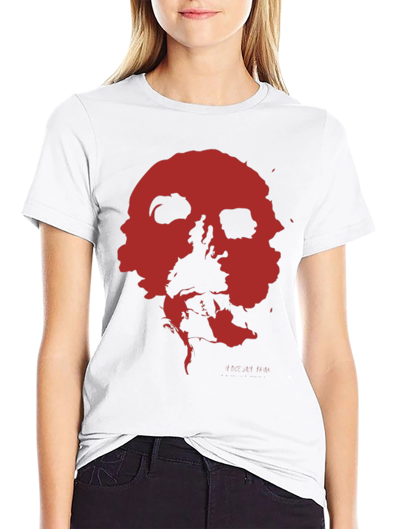Black Abstract Red Skull Graphic Print Black T-Shirt view 9