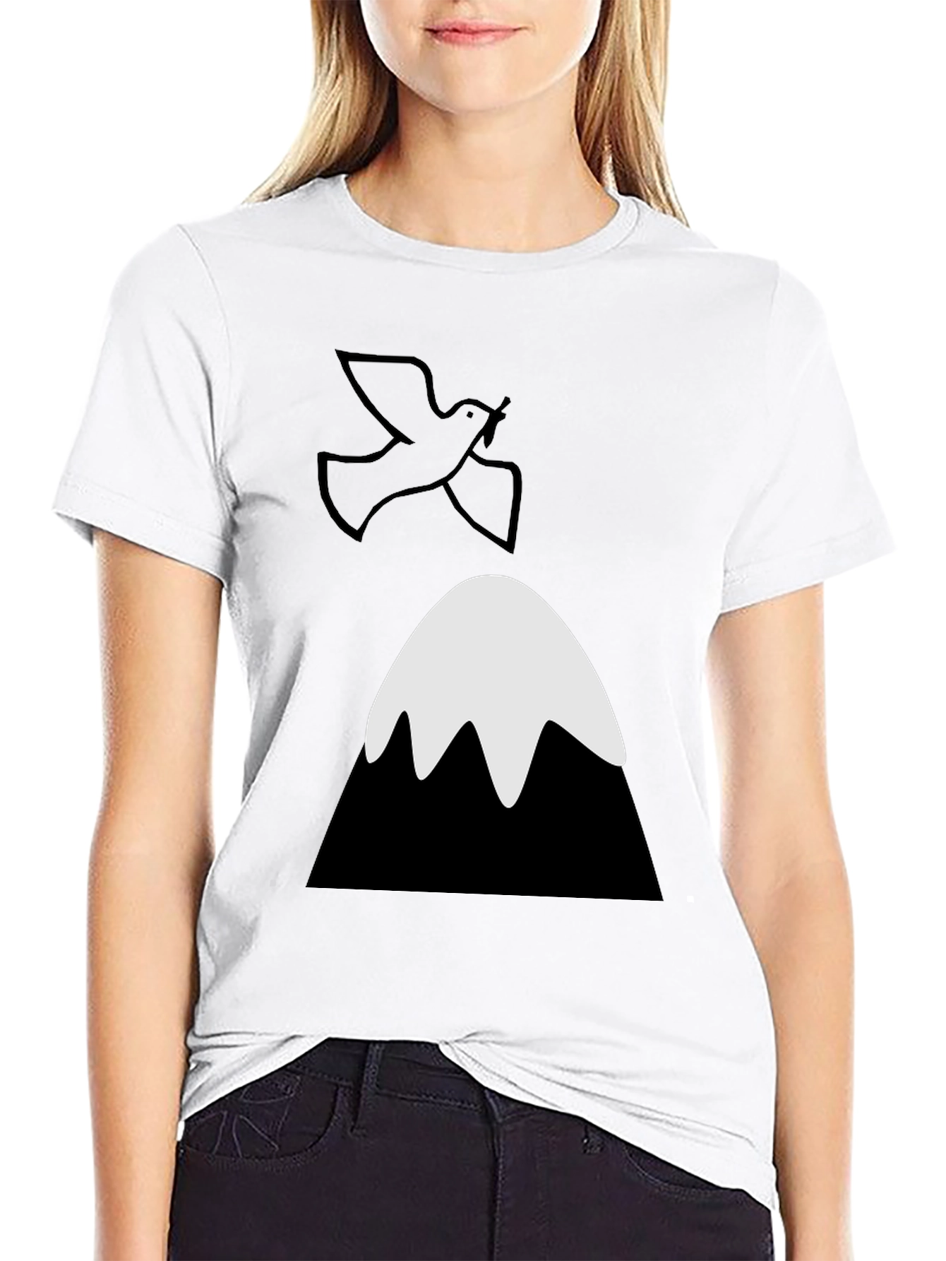 Black Dove Over Mountain Graphic Tee - Unisex Black T-Shirt view 9
