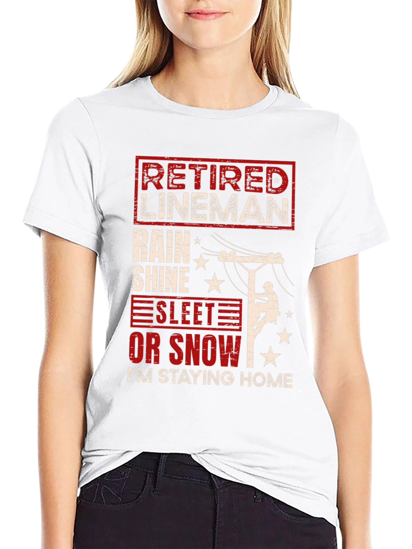 Black Retired Lineman T-Shirt - Stay Home in Style view 9