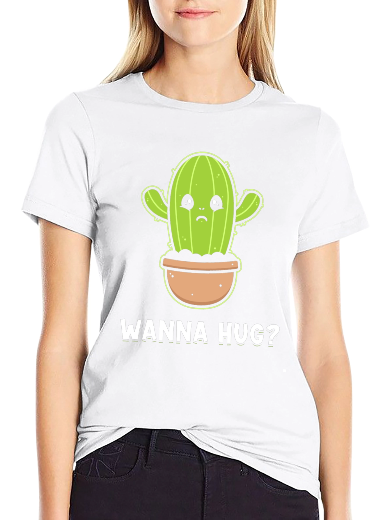 Wanna Hug? Cactus Graphic Tee - Soft Cotton Black T-Shirt - 9