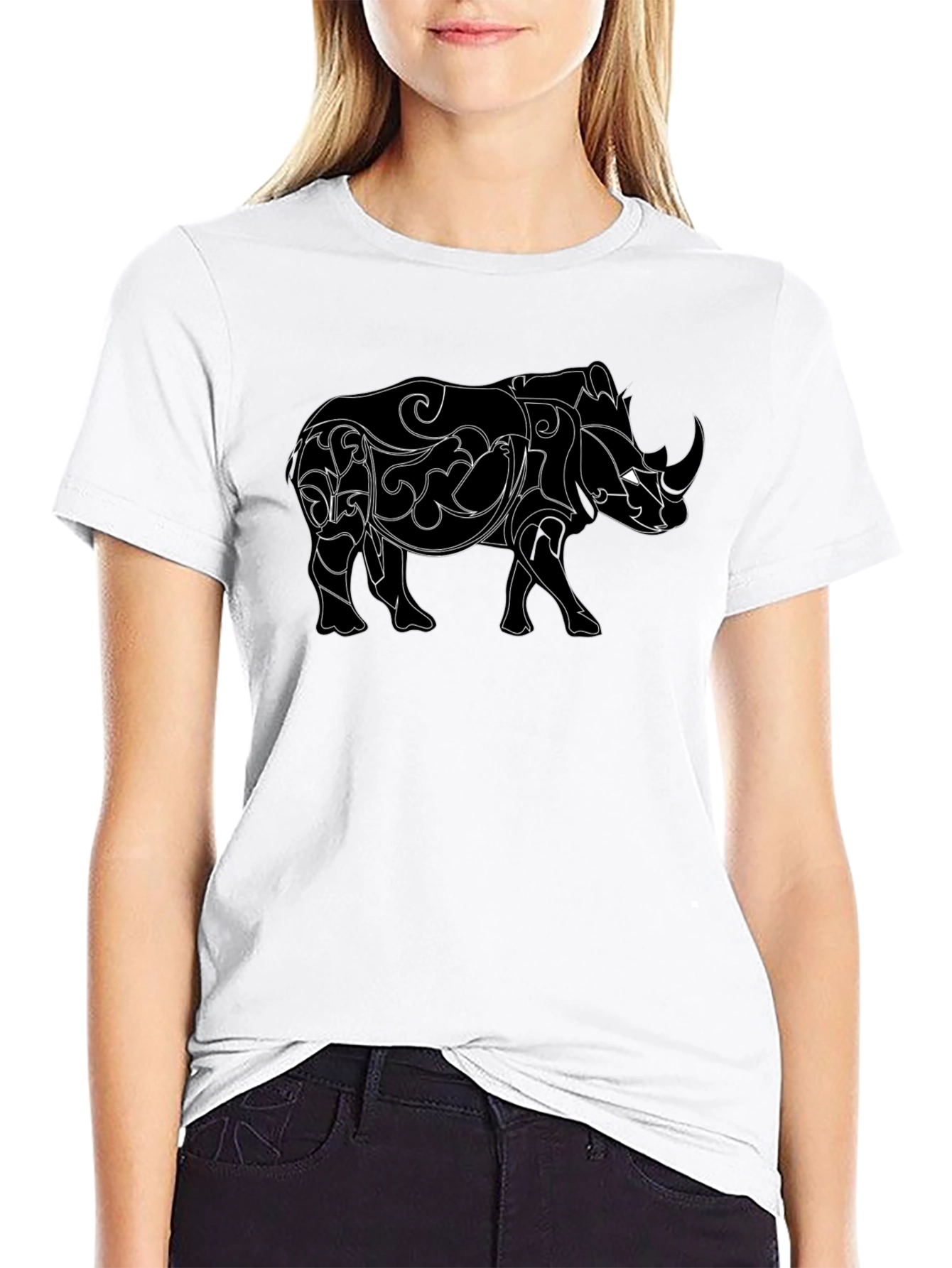 Black Rhinoceros Graphic Black T-Shirt view 9